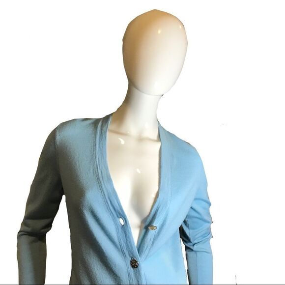 Tory Burch Simone Goblin Blue Wool Long Cardigan Medium - Picture 7 of 14